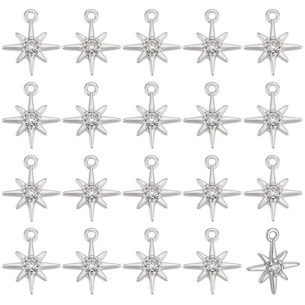 3703 30Pcs Real Platinum Plated Clear Cubic Zirconia Pendant, 10.5x8.5mm